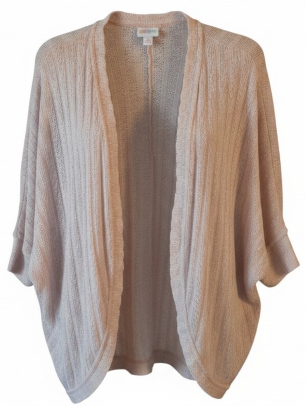 LULAROE | Tracy Cocoon Cardigan Pastel‎ Pink White Ribbed Knit Batwing Shrug | S